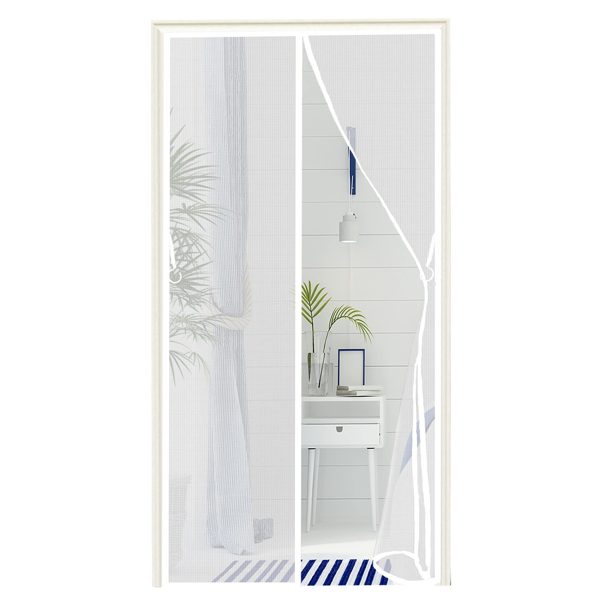 Ttmled White Magnetic Screen Door, 175X220cm Keep Mosquitoes Flies Bugs Insects Out Full Frame Fits Single Sliding Standard Patio Glass French Balcony Door (White)