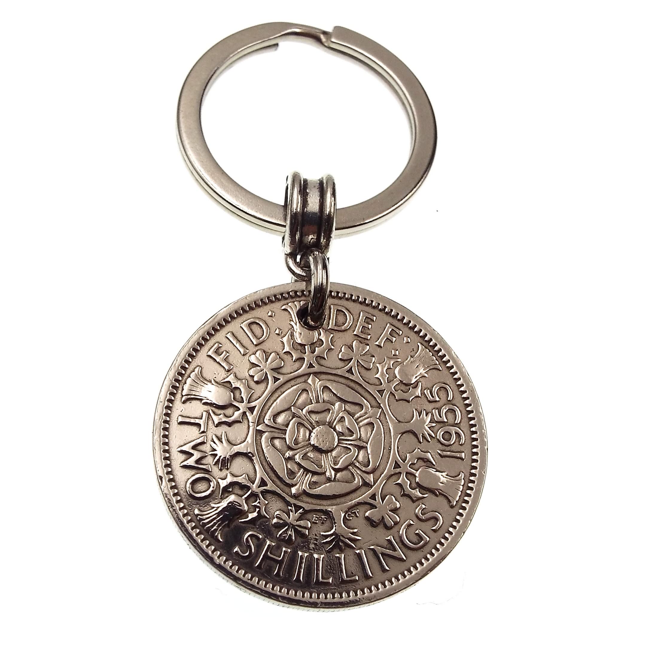 A Silver Dream 1955 2 Shilling Coin Keyring Birthday