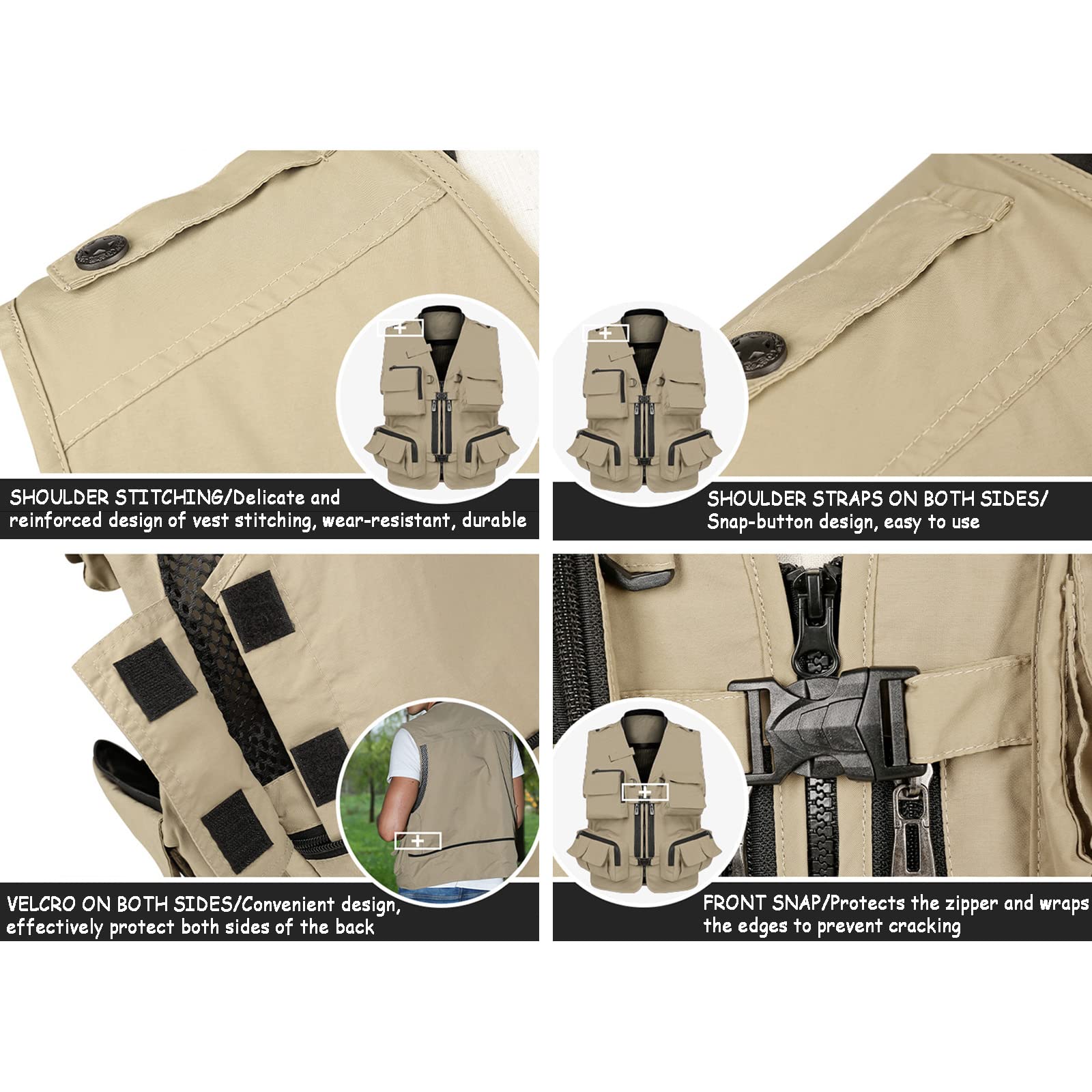 Chaleco de Pesca para Hombre Transpirable Multibolsillos Exterior Fotografía Caza Senderismo Malla Chalecos(Size:3XL,Color:Caqui)