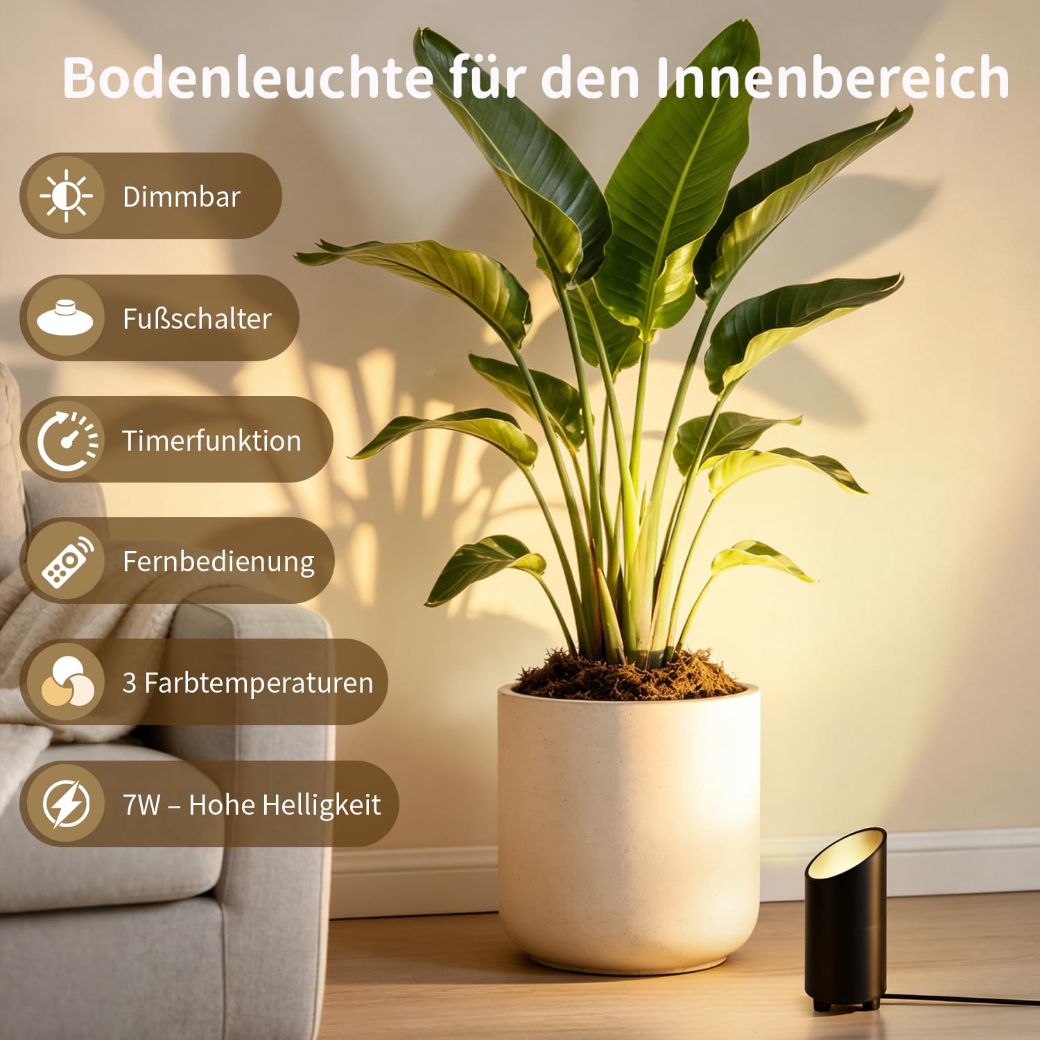LED Bodenstrahler Innen 2er Set mit Fernbedienung & Fußschalter, Uplight Spot Dimmbar 3 Farbtemperaturen 10-100%, Timerfunktion, als Deko Lampe Wohnzimmer Schlafzimmer Flur, Geschenkidee für Familie