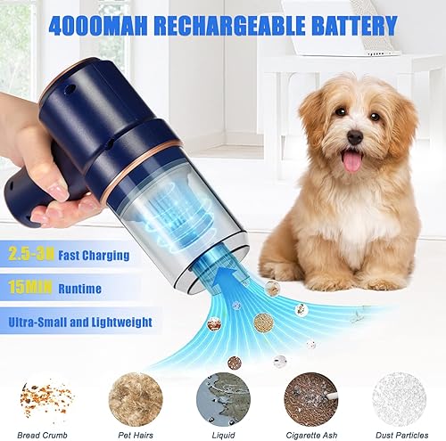 Miniatura 9 de AOLWEEC Aspiradora de mano inalámbrica, mini aspiradora de mano, aspiradora de coche con LED, plumero de aire eléctrico y aspiradora 2 en 1