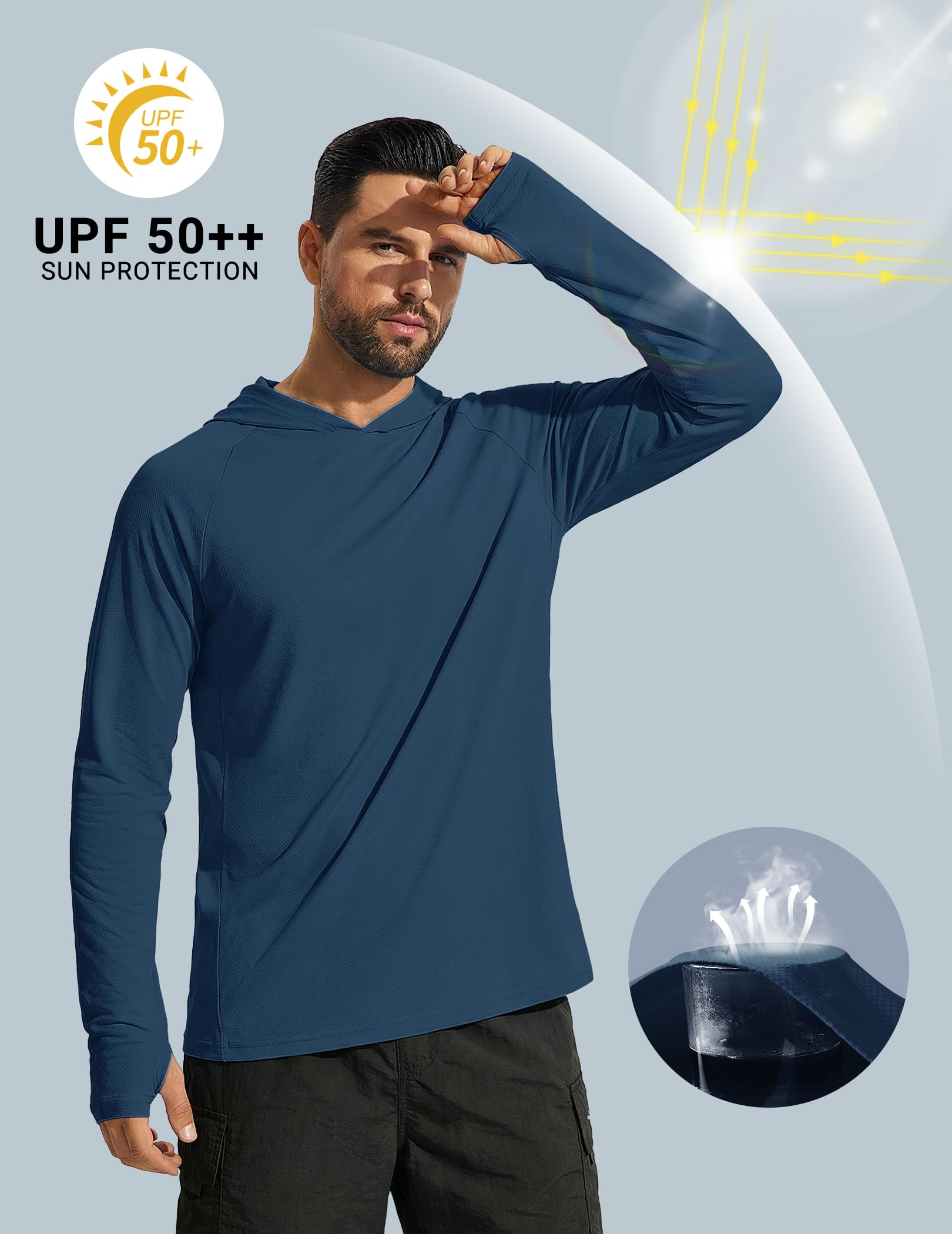 COOFANDY Sweat à capuche à manches longues UPF 50+ pour homme, protection solaire, léger, séchage rapide