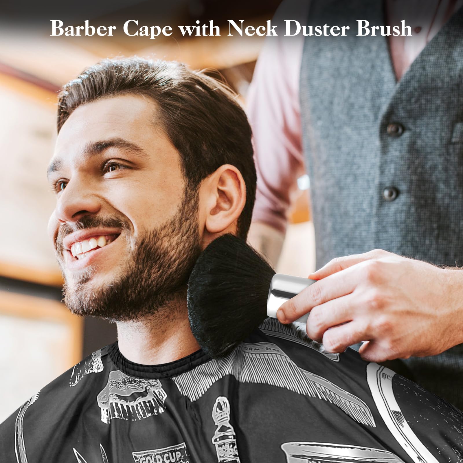 Barber Cape and Neck Duster Brush - Haircut Cape and Bib for Beauty Salon Hair Treatment, Dyeing (Black & White) - Image 4