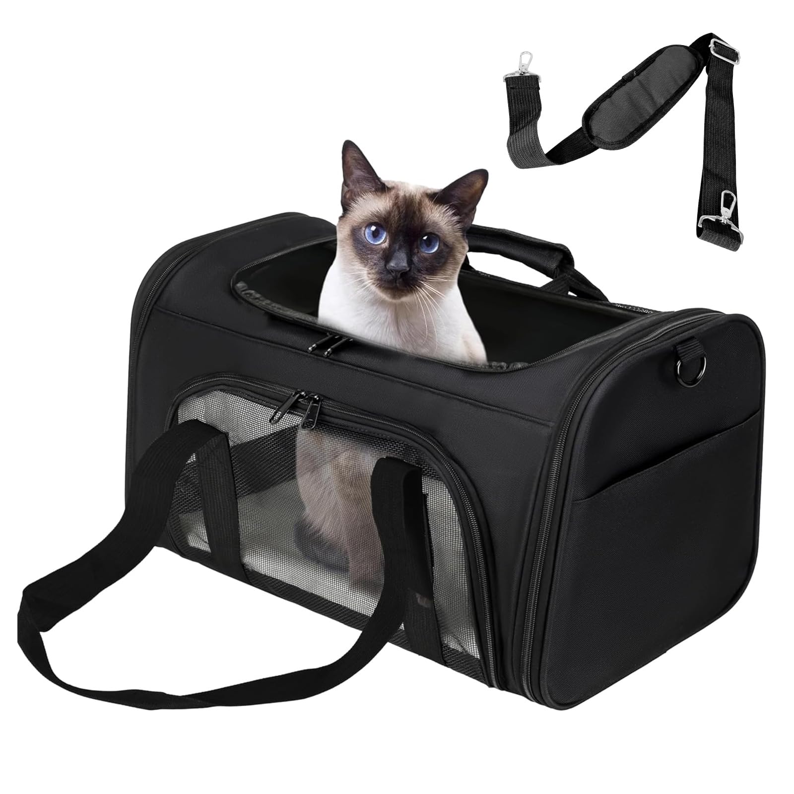 Bibykivn Bolsa de Transporte para Gatos Transpirable, Plegable, Adecuada para Gatos y Perros pequeños y medianos, múltiples Aberturas en la Parte Superior (Negro, L)