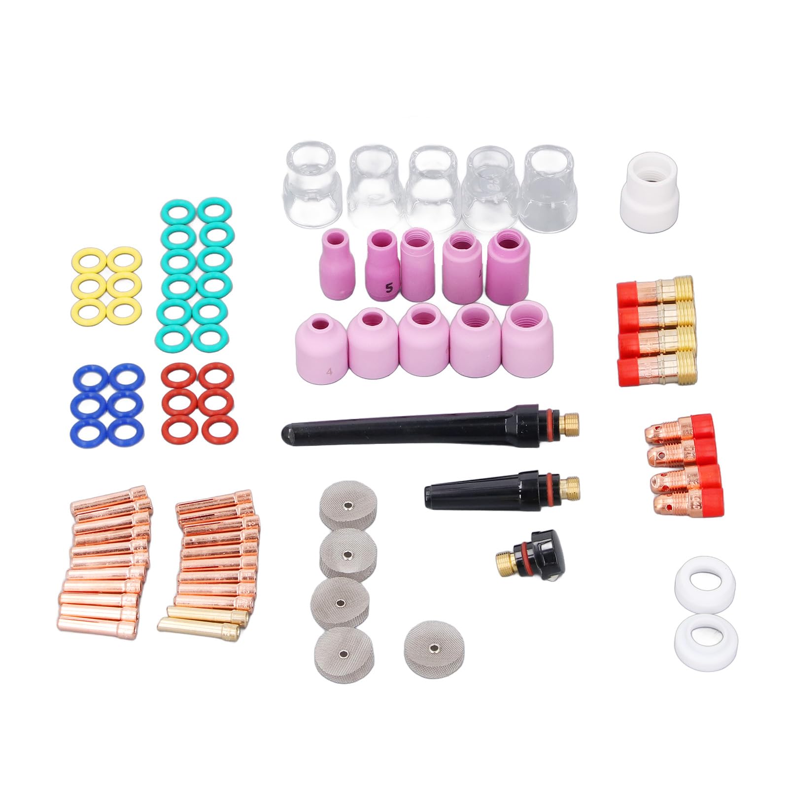 FTVOGUE 87-teiliges Plasmaschneider-Verbrauchsmaterial | Kupfer-Keramik-Düsen, Gaslinsen-Glasbecher-Set, Ersatzteile für WP17 18 26 WIG-Schweißbrenner-Sets