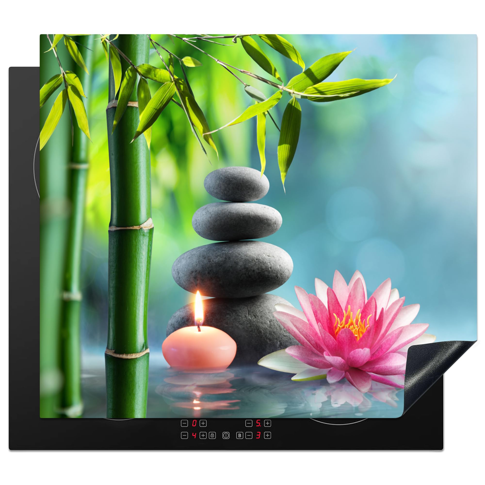 KitchenYeah© Induction Hob Protector Mat 20.5"x23.6" / 60x52 cm Cooker Top Protectors Cover Ceramic Covers Electric Hobs Vinyl Bamboo - Zen Stones - Lotus - Japanese - Still Life