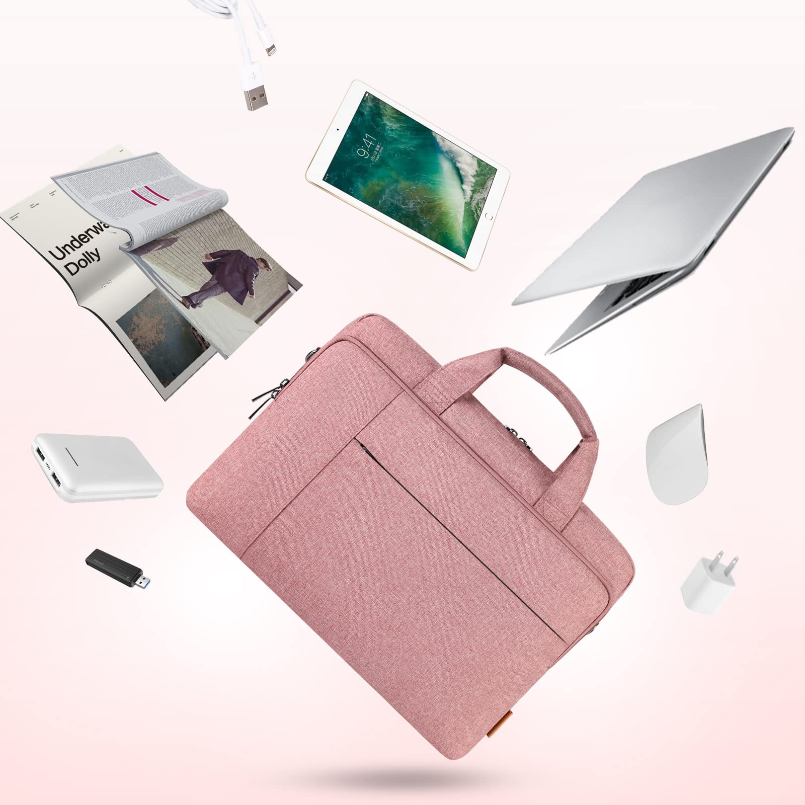 DOMISO Borsa Porta PC 17,3 Pollici Borsa Lavoro Ufficio Donna Uomo con Tracolla Computer Bag,per 17,3 Pollici dell Lenovo HP AUUS Acer Laptop,Adatto per Viaggi di Lavoro,Scuola,Lavoro,Rosa