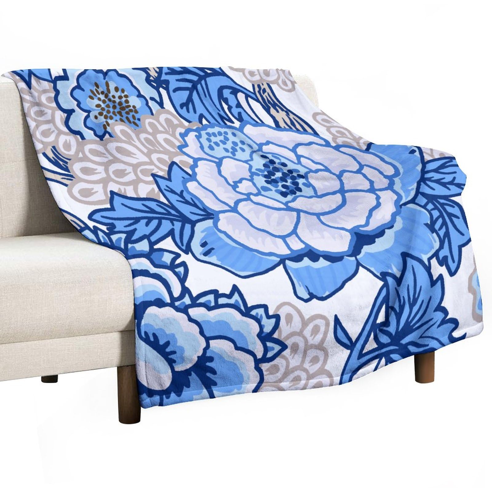 Parure de lit en polaire haut de gamme couverture traditionnelle pivoine bleue