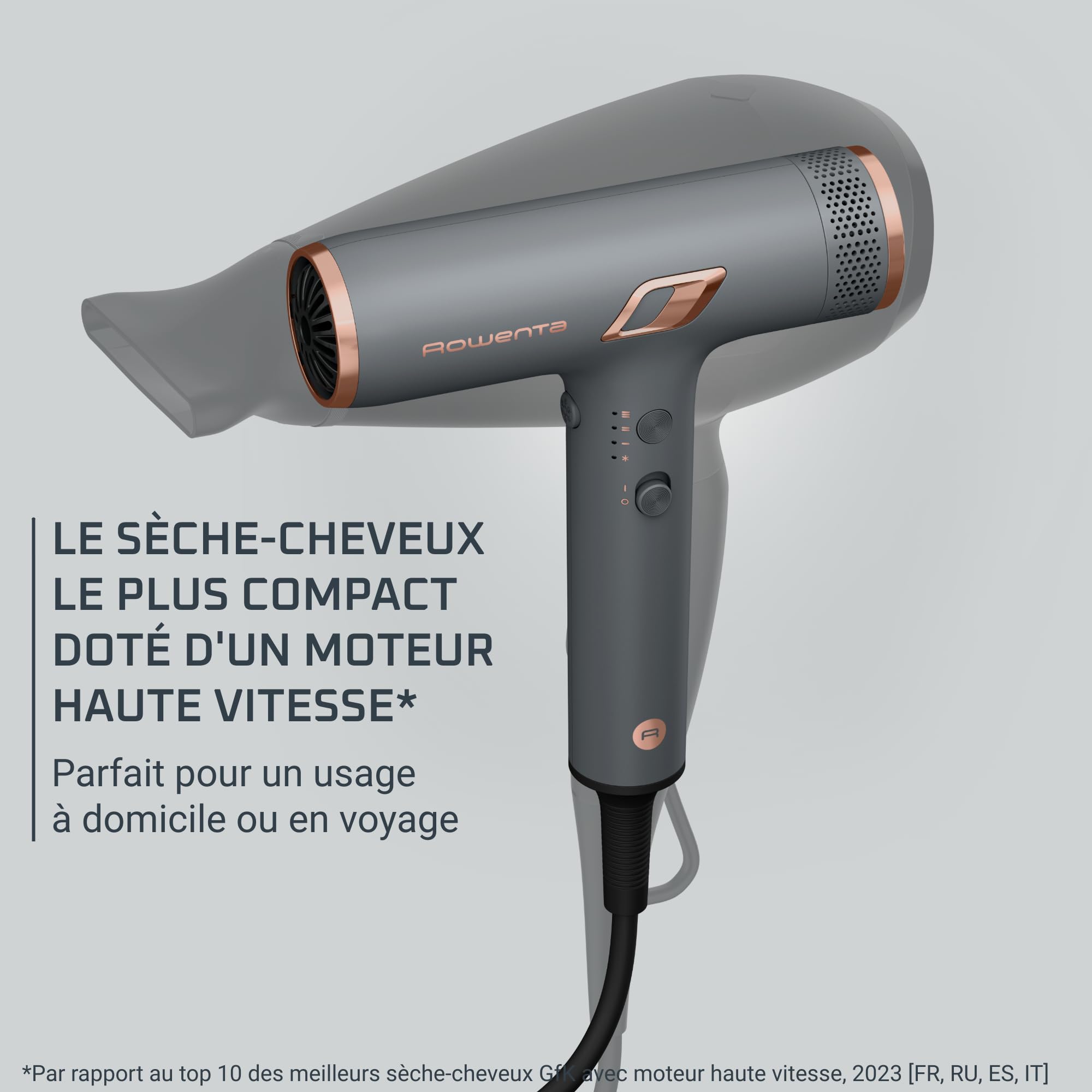 Rowenta Maestria Nano, Sèche-cheveux, 3 combinaisons de vitesse et température, Moteur Nano, vitesse de l'air jusqu'à 265 km/h, Design ultra léger, 1700 W, Gris et Rosé, HY8120F0