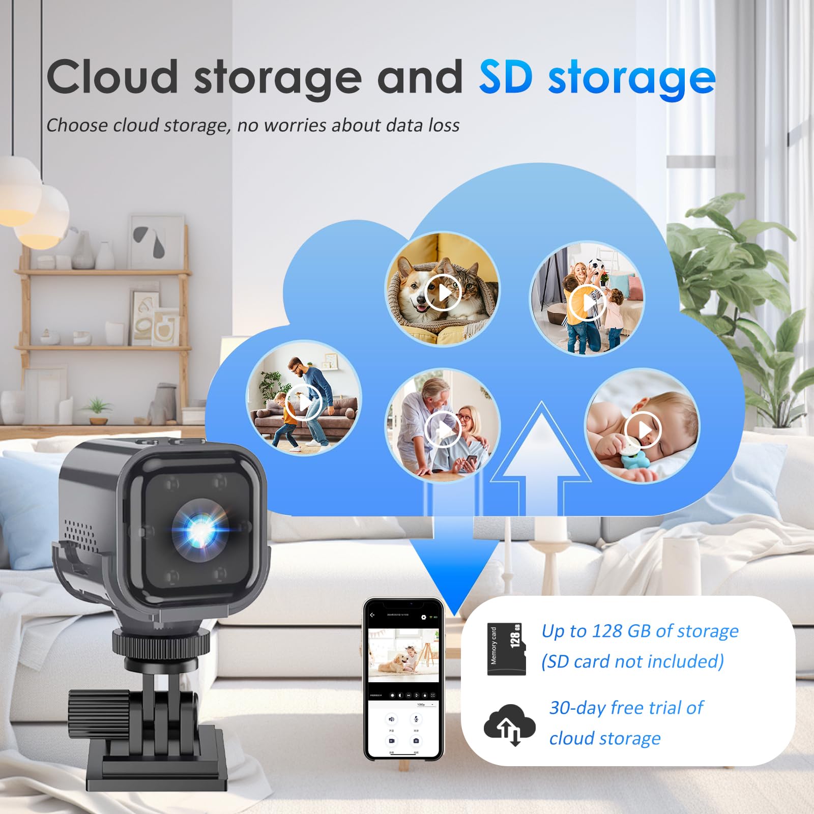 Mini Caméra de Surveillance Interieur, Mini Camera Espion sans Fil