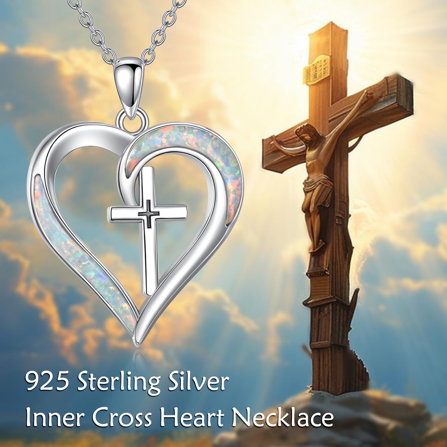 LUHE Cross Necklace for Women Sterling Silver Cross Pendant Necklace Opal Jewelry Religious Jewelry Christian Gifts - Image 5