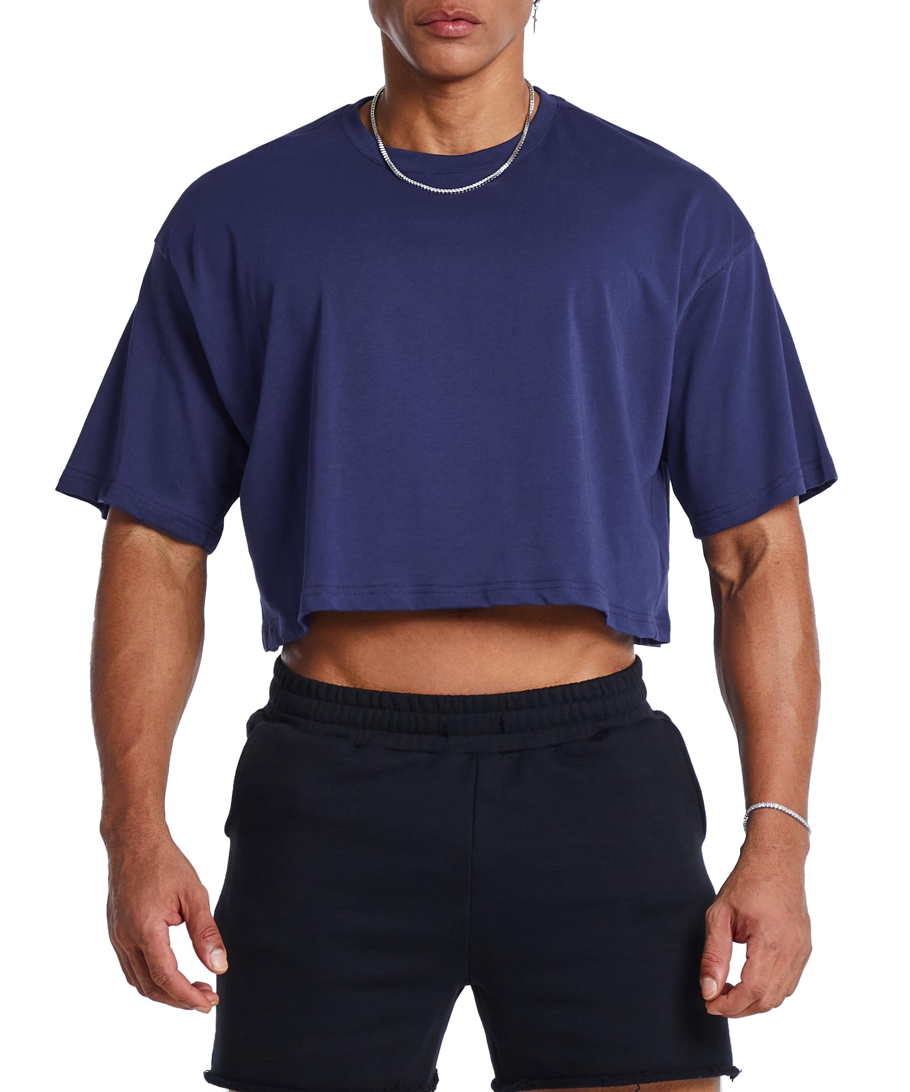 Ouber Men's Short Sleeve Crew Crop T Shirts Cotton Muscle Bodybuilding Shirts