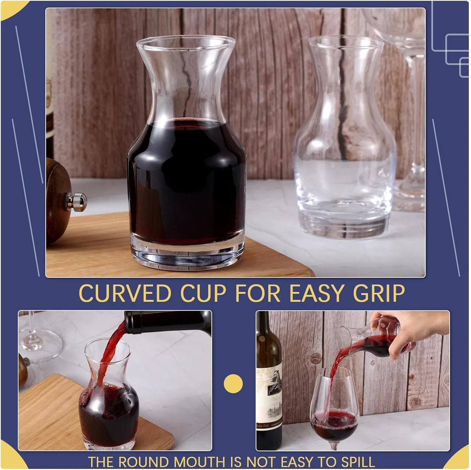 Irenare 24 Pack Mini Wine Carafe Single Serving Glass Wine Individual Small Carafe Decanter for Juice Water Dinner Parties Tastings Bars Restaurants, 6.5 oz, 7.7 oz