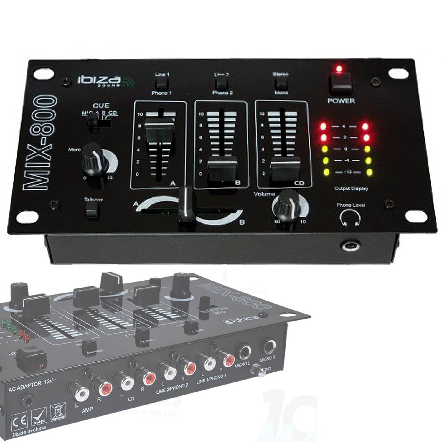 Paire d'enceinte Sono passive IBIZA DISCO10B TRAPEZOIDALE 10" 800W BassReflex + Table de Mix + Câble PC