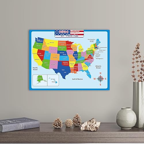 Miniatura 4 de Estados Unidos Estados Unidos Mapa de pared Capitales estatales Ciudades Límites estatales e internacionales Ríos principales Lagos Cronología