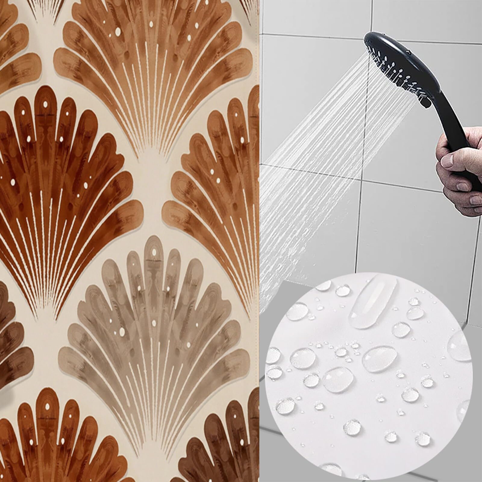 Rideau De Douche Secteur Symétrique Rétro Visuel Tissu Imperméable Lavable avec Crochets Anti Moisissure en Polyester Rideau Douche pour Salle De Bain