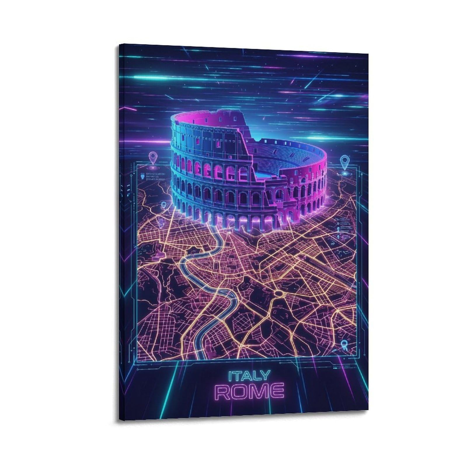 OKAHYS Rome Italy City Map Poster Tiber River Colosseum Modern Decorative Canvas Prints - Ideal Wall Art for Family, Man Cave, Game Room, Boys & Girls Bedroom 16x24inch(40x60cm)