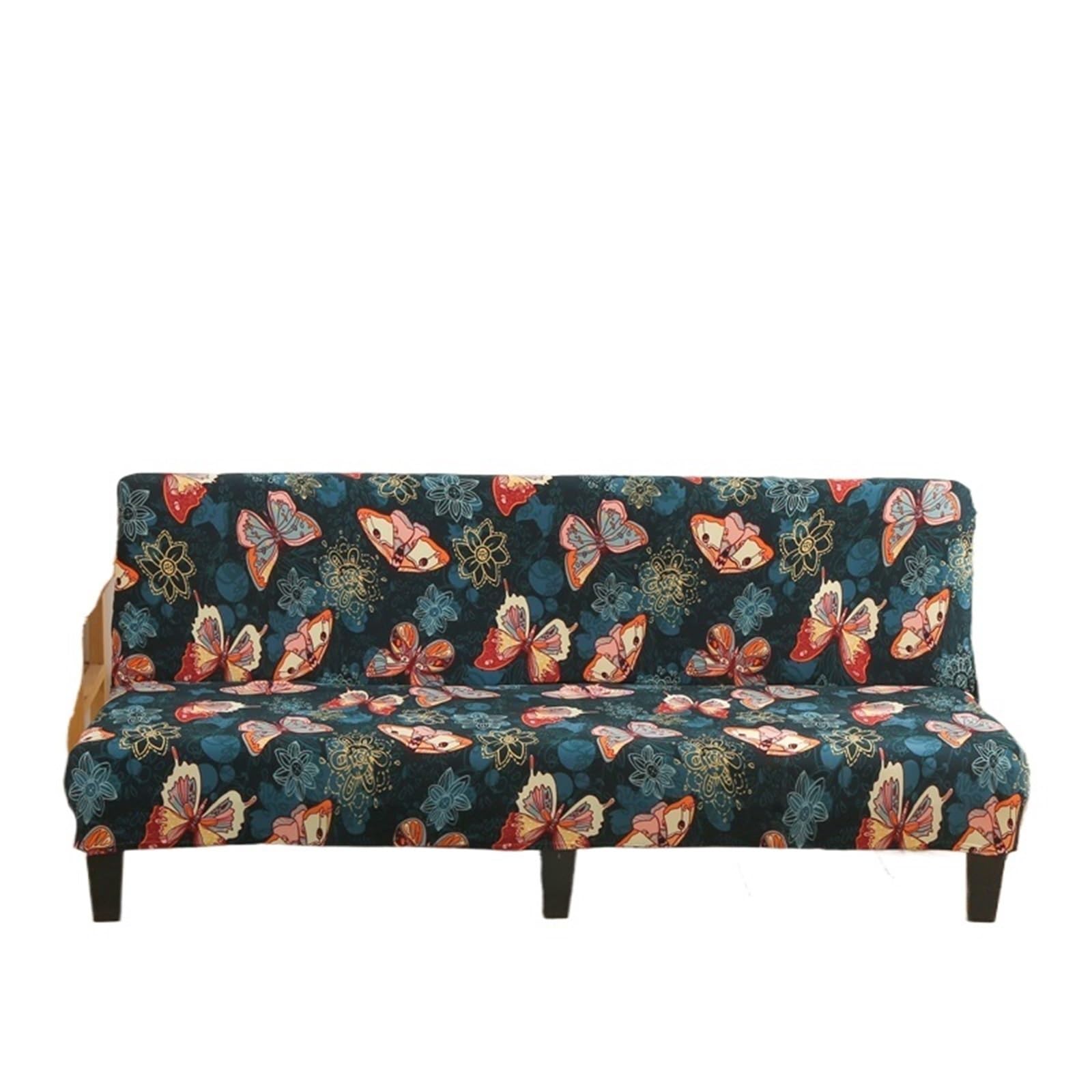 GCYEIDMA Armless Sofa Slipcover Armless Futon Slipcovers Stretch Folding Sofa Bed Cover with Elastic Bottom, Printed Fitted(Q,L (190-210cm))