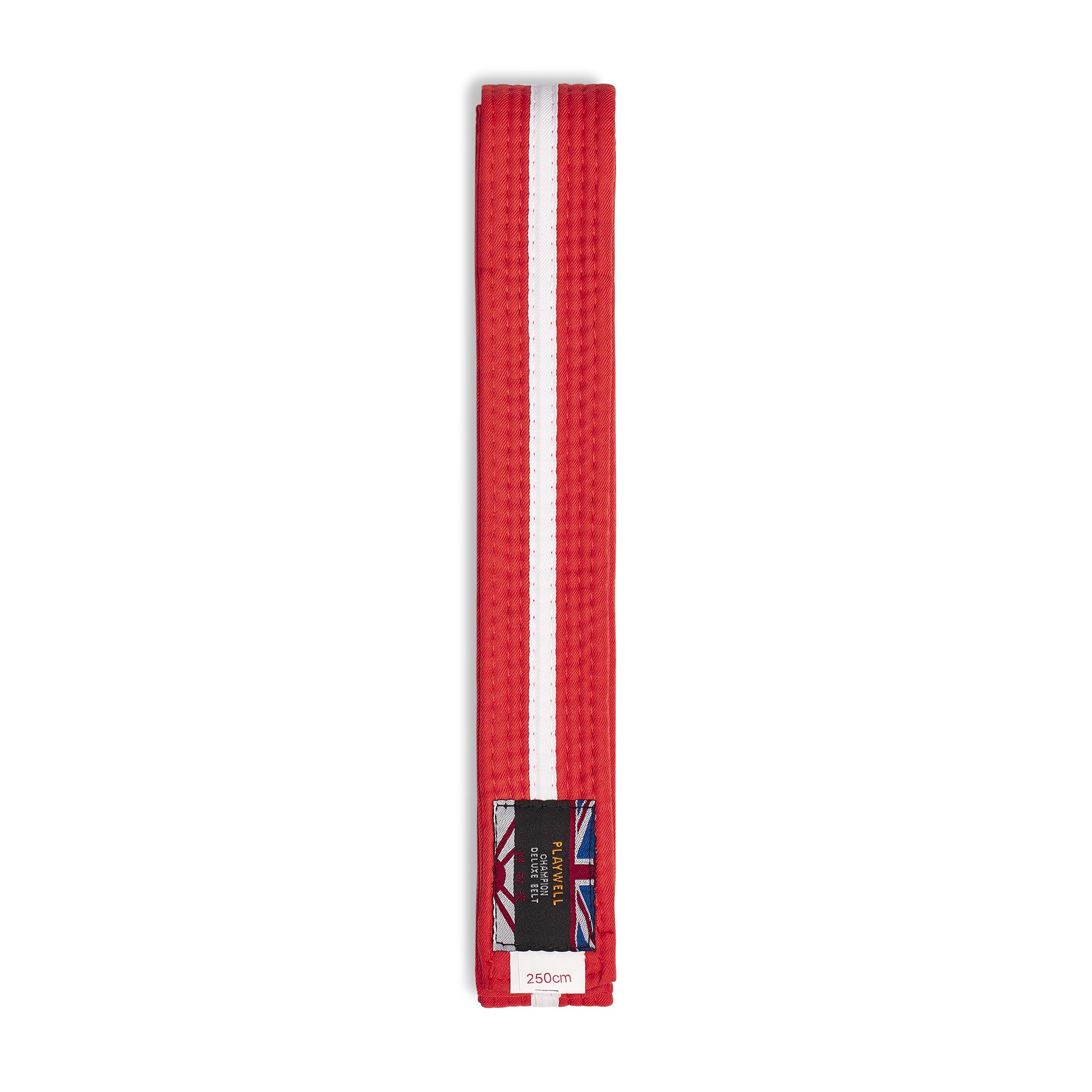 Playwell Martial Arts Cotton Coloured Belt With White Stripe Grading Belt - (Karate, Judo Taekwondo) (Orange Belt With White Stripe, 280cm)