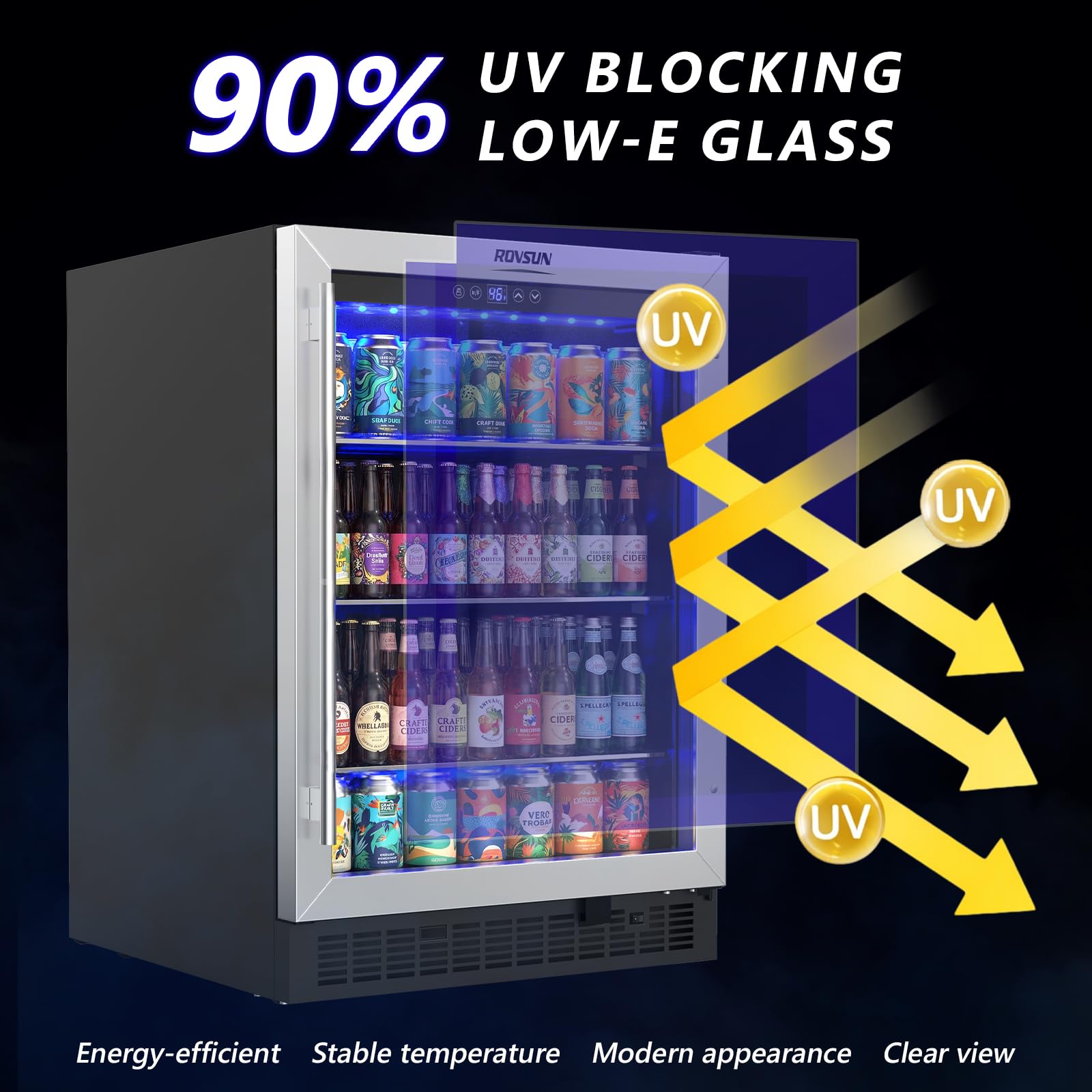 Rovsun 24 Inch Beverage Refrigerator, 5.8 Cu.Ft. Under Counter Beverage Fridge With Glass Door And Touch Temperature Control For Soda, Beer, Built-In Or Freestanding Cooler For Kitchen, Bar, Office on Fridge.com - View 4