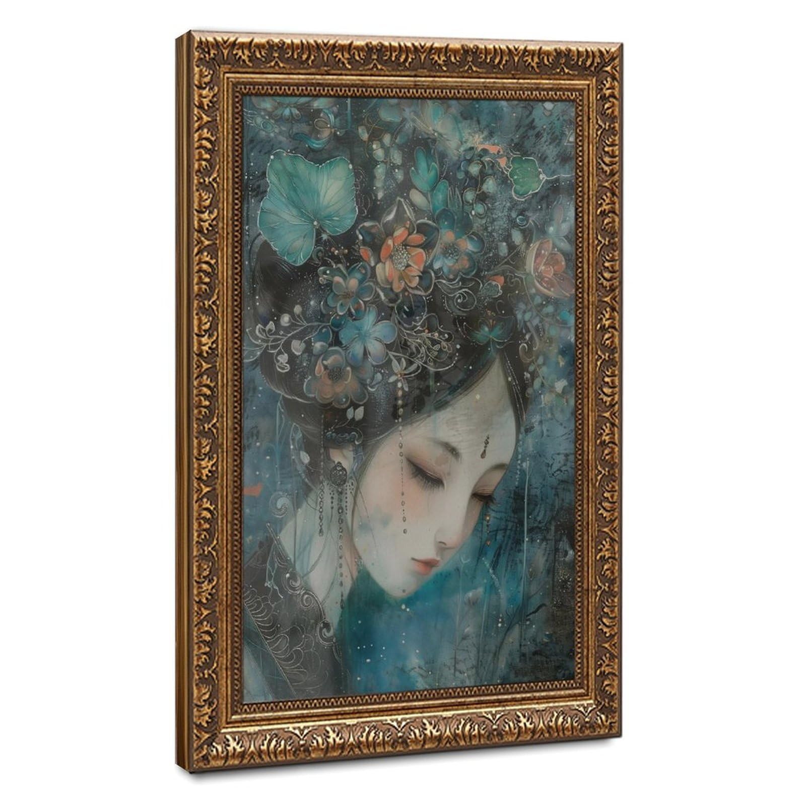 Bareronor Moody Geisha Poster Canvas Poster Bedroom Decor Landscape Office Room Decor Gift 24" L X 36" W
