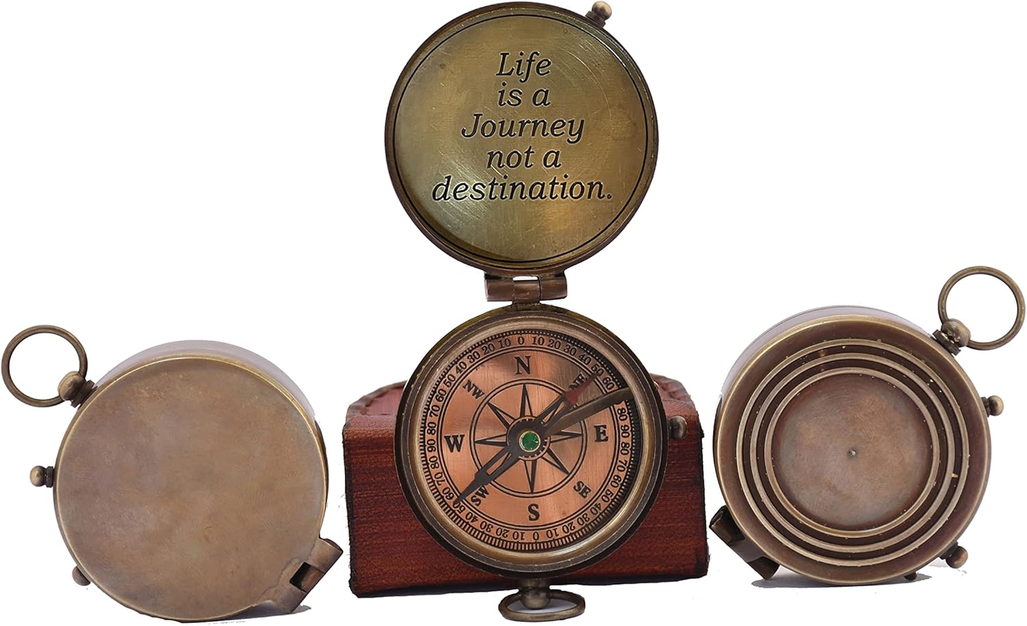 Personalized Inscription Antique Brass Compass Engraved with Leather Case Son Mom Children Gift Baptism Birthday Working Compass