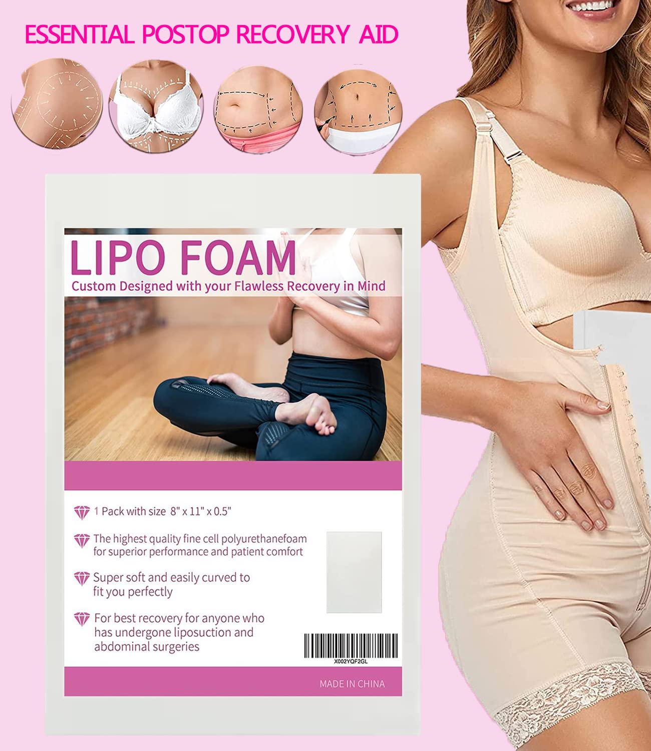 Lipo Foams Post Surgery, BBL Lipo Foam Pads 8”x11” Abdominal Foam Sheet for Using with Post Liposuction Surgery Compression Garments,1 Pack 360 Foam Boards for Lipo Recovery and Tummy Tuck image 5
