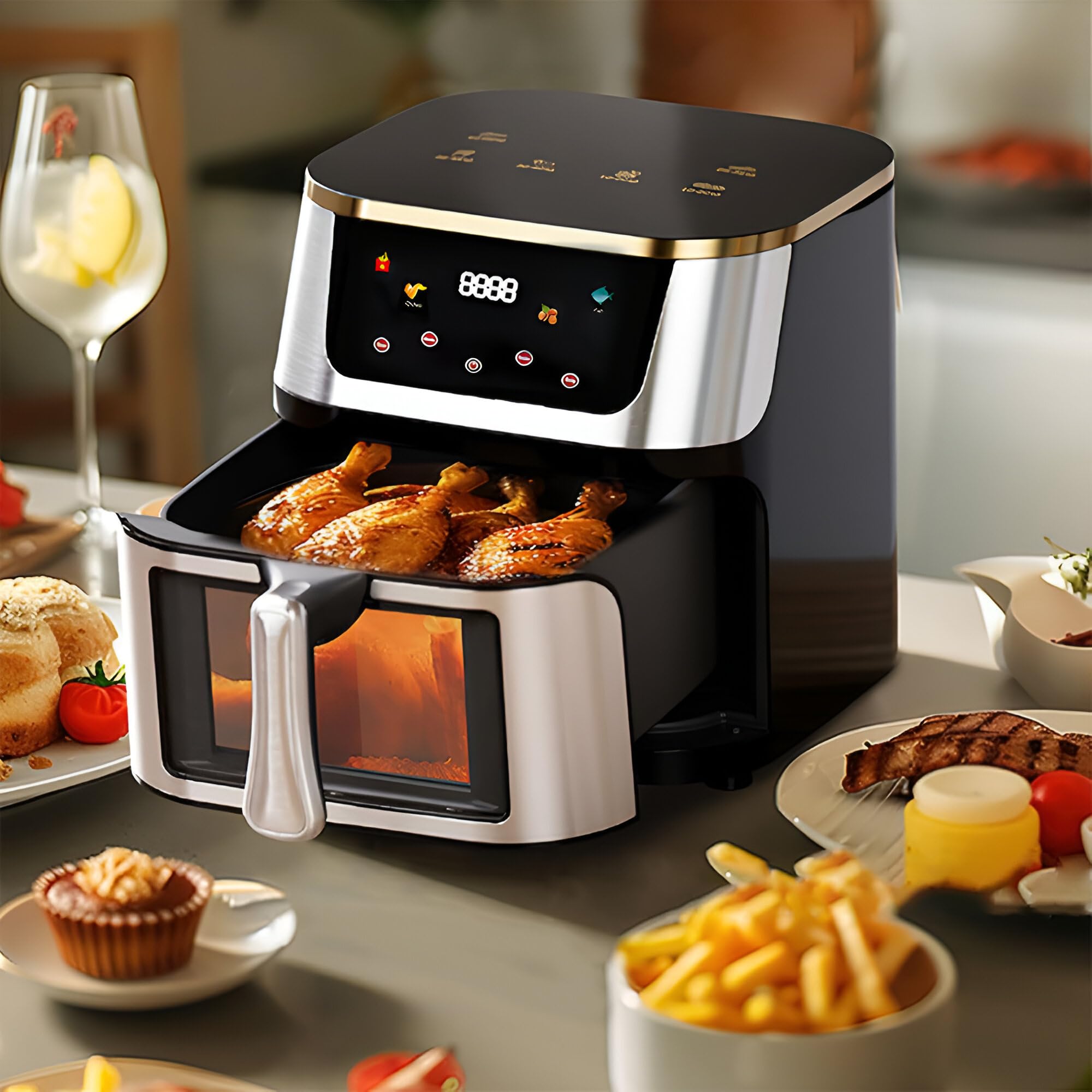 Freidora Aire 15L Extra Large Cocción Ventilada Teclas Táctil Sin Aceite Cocción Sana Familia Crujiente Temperatura Ajustable