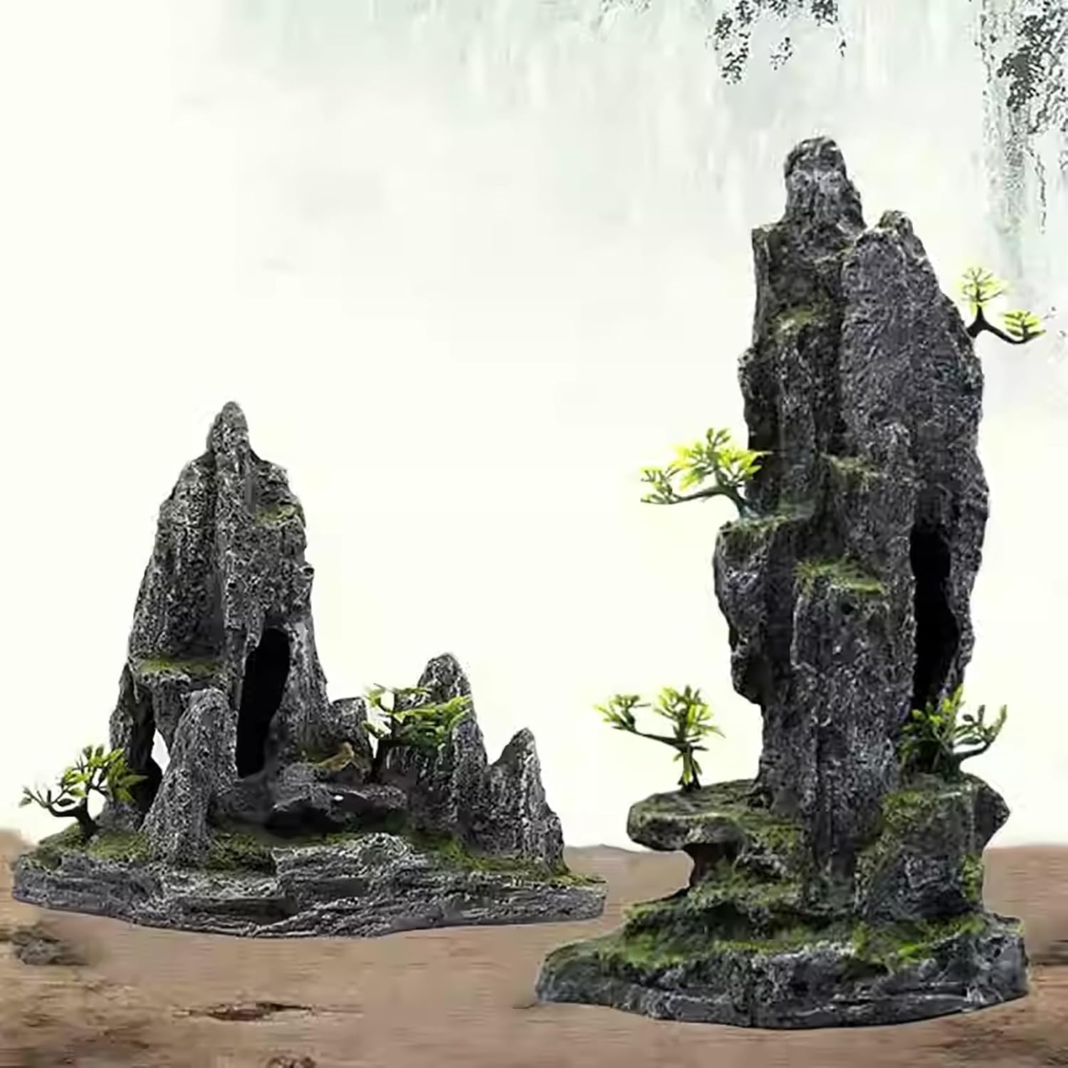 Artificial Moss Rock Cave Aquarium Decor, Large Aquarium Mountain View Stone, Fish Tank Decorations for Small and Medium Aquariums(24cm)