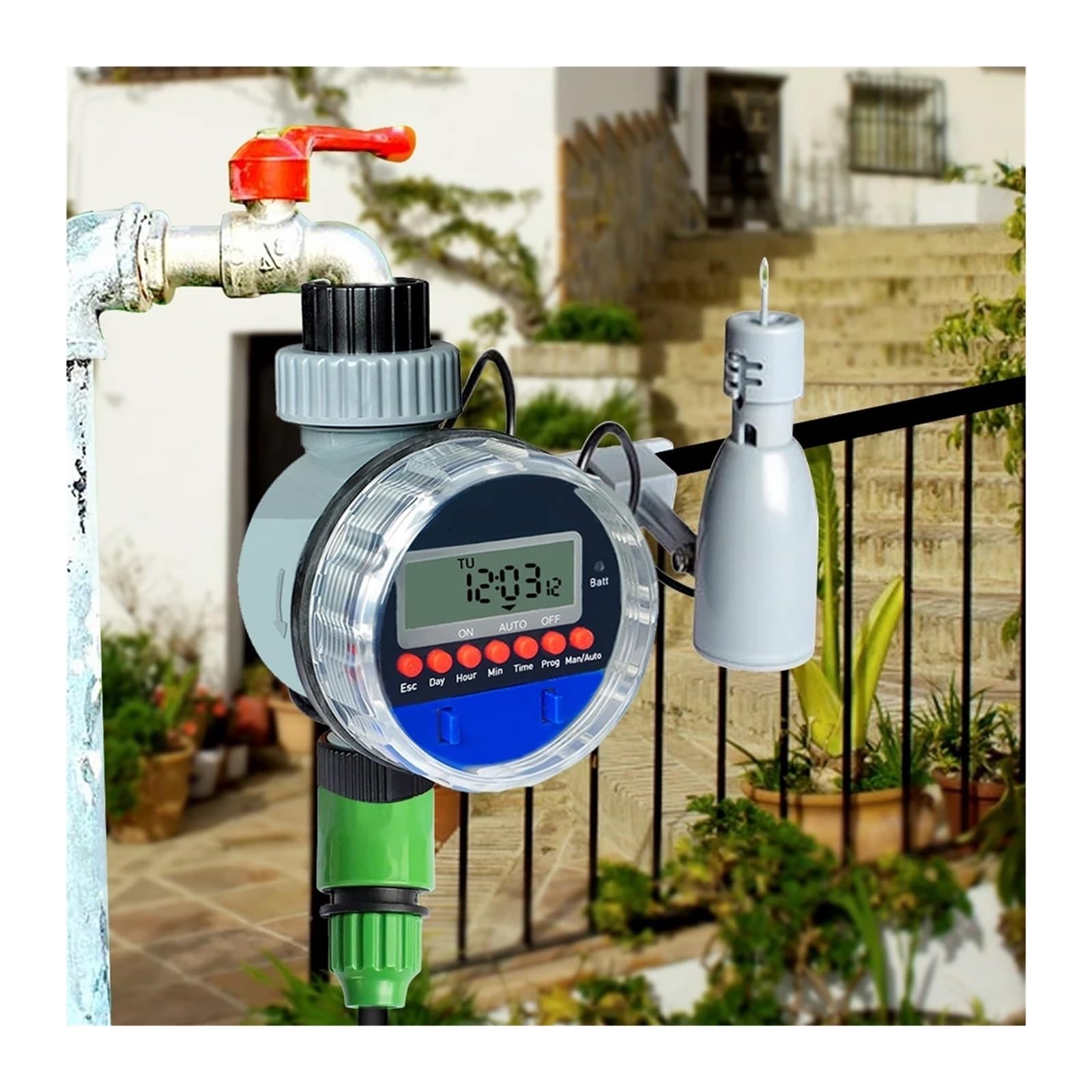 NURII Temporizzatore Automatico for irrigazione con Display LCD, con sensore Pioggia Temporizzatore elettronico for valvola a Sfera da Giardino Domestico for irrigazione da Giardino