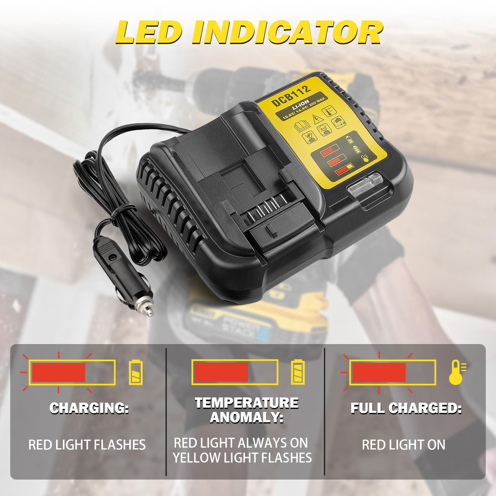 Amazon.com: DCB112 for Dewalt Battery Car Charger, Replace for Dewalt 12V  20V and 60V Max Lithium-Ion Battery use on Car, Charging Input 12V/24V Cigarette  Lighter Plug : Automotive