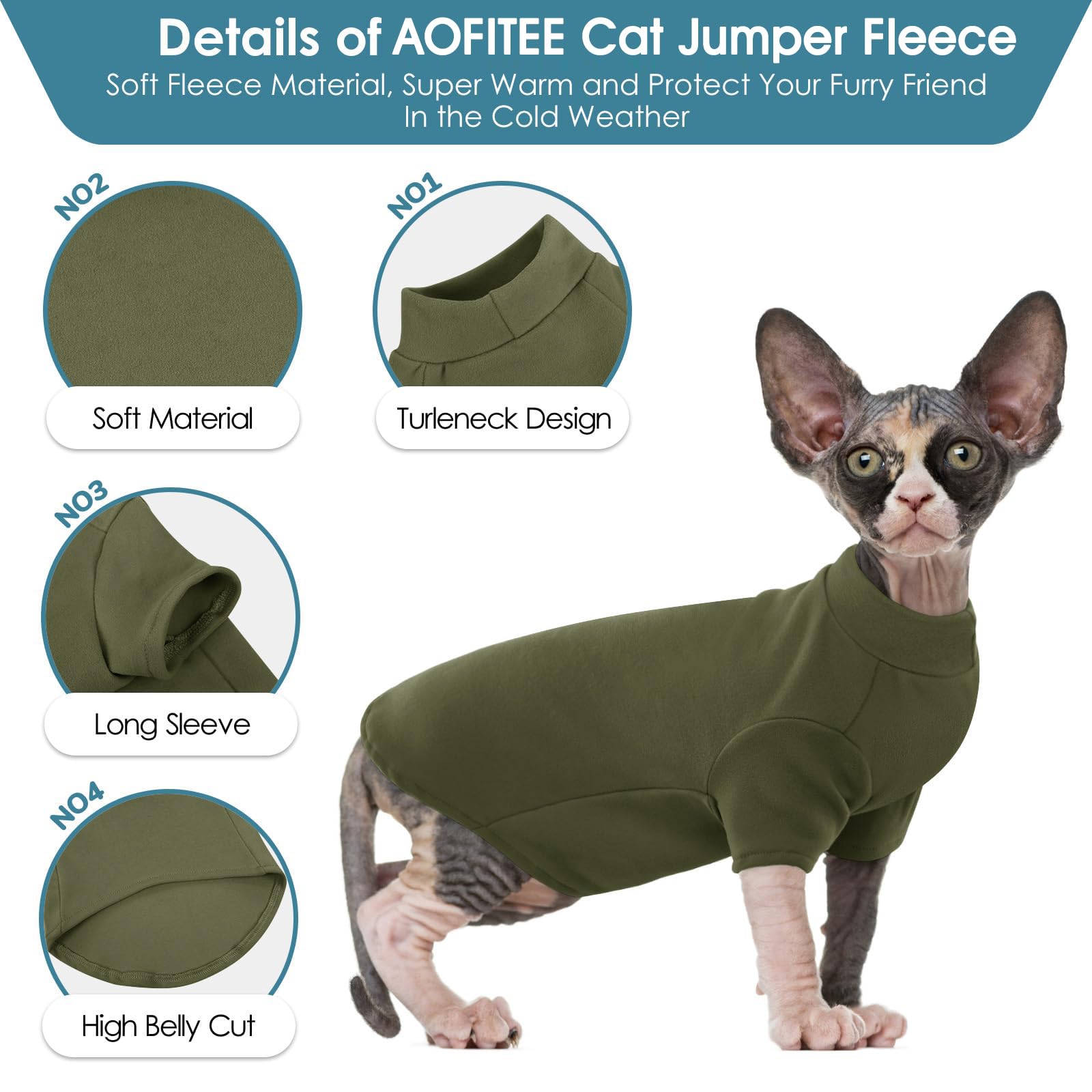 AOFITEE Turtleneck Jumper for Cats Soft Sphynx Cats Shirt Hairless Cat Jumpers with Sleeves - Image 2