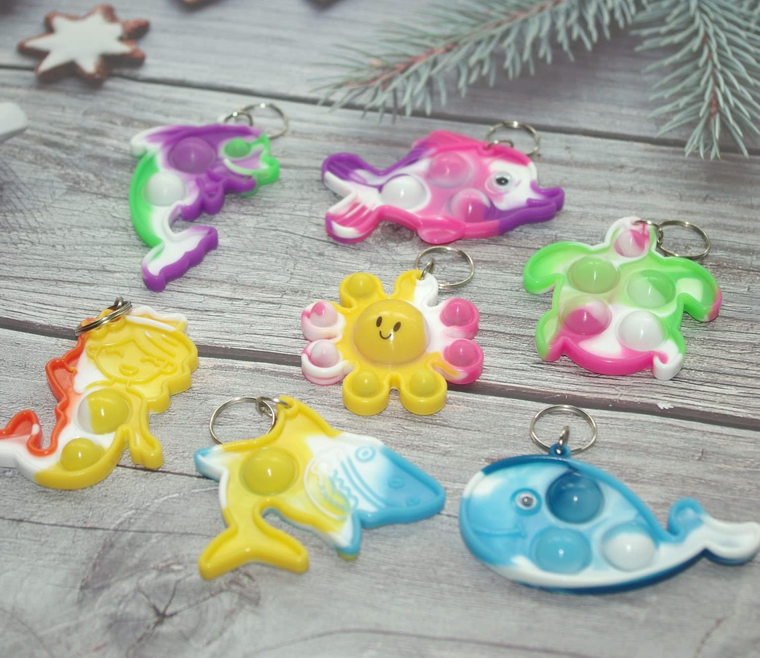 Goodangie00 Bulk Turtle Octopus Dolphin Mermaid Shark Fish Ocean Mini Pop Fidget Toys for Students Prize, Summer Party Favors
