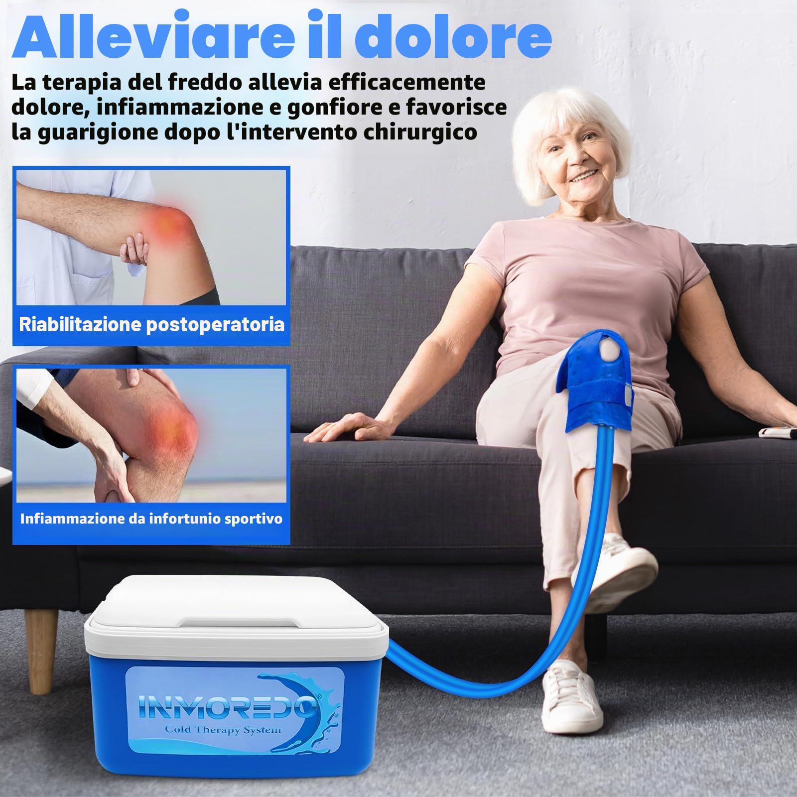 Inmoredo Macchina per terapia del freddo per sostituzione del ginocchio con timer programmabile, sistema di sollievo dal dolore per crioterapia per lesioni sportive, dolori articolari al ginocchio