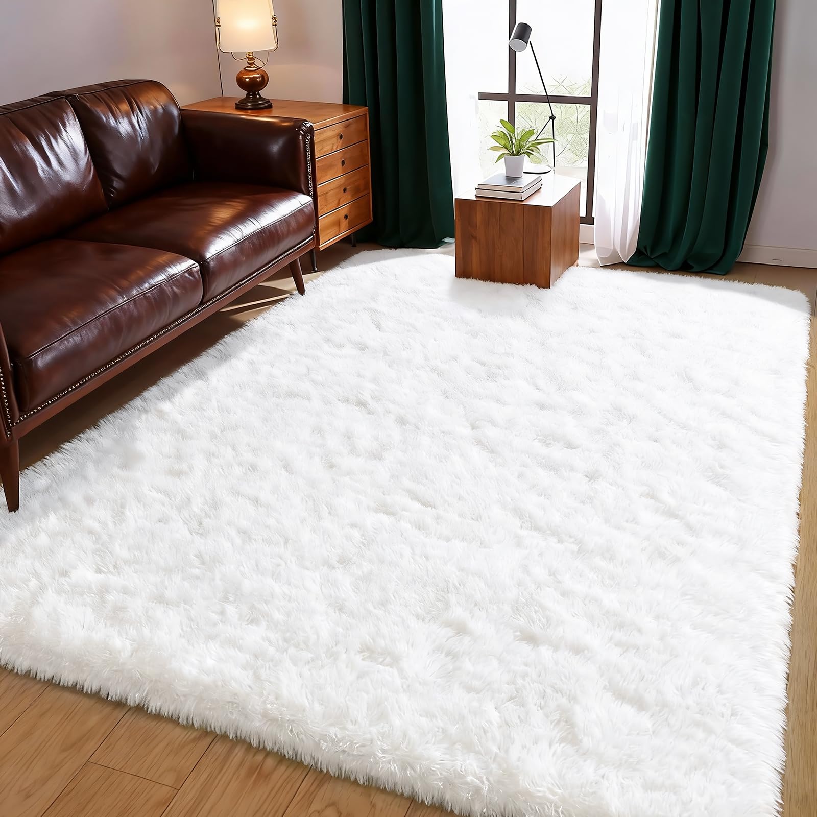 XSIVOD Soft Area Rugs for Living Room, Plush Fluffy Bedroom Rug, Non-slip Shaggy Rugs for Dorm Teens Room Decor, Modern Indoor Furry Carpets for Playroom Study Office, 200x300 cm, White โ image 1
