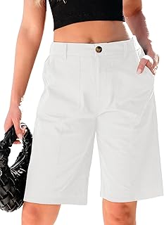 luvamia Bermuda Shorts for Women Knee Length High Waisted Cotton Elastic Waist Summer Dressy