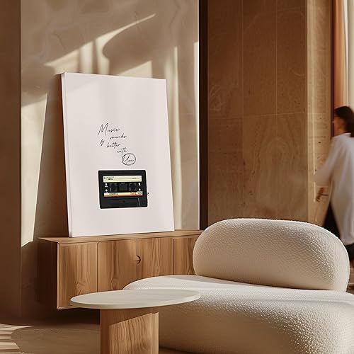 Miniatura 4 de Poster Master La música suena mejor contigo - Lienzo con cinta de casete retro - Arte musical - Diseño de pared con citas positivas - Arte preppy -