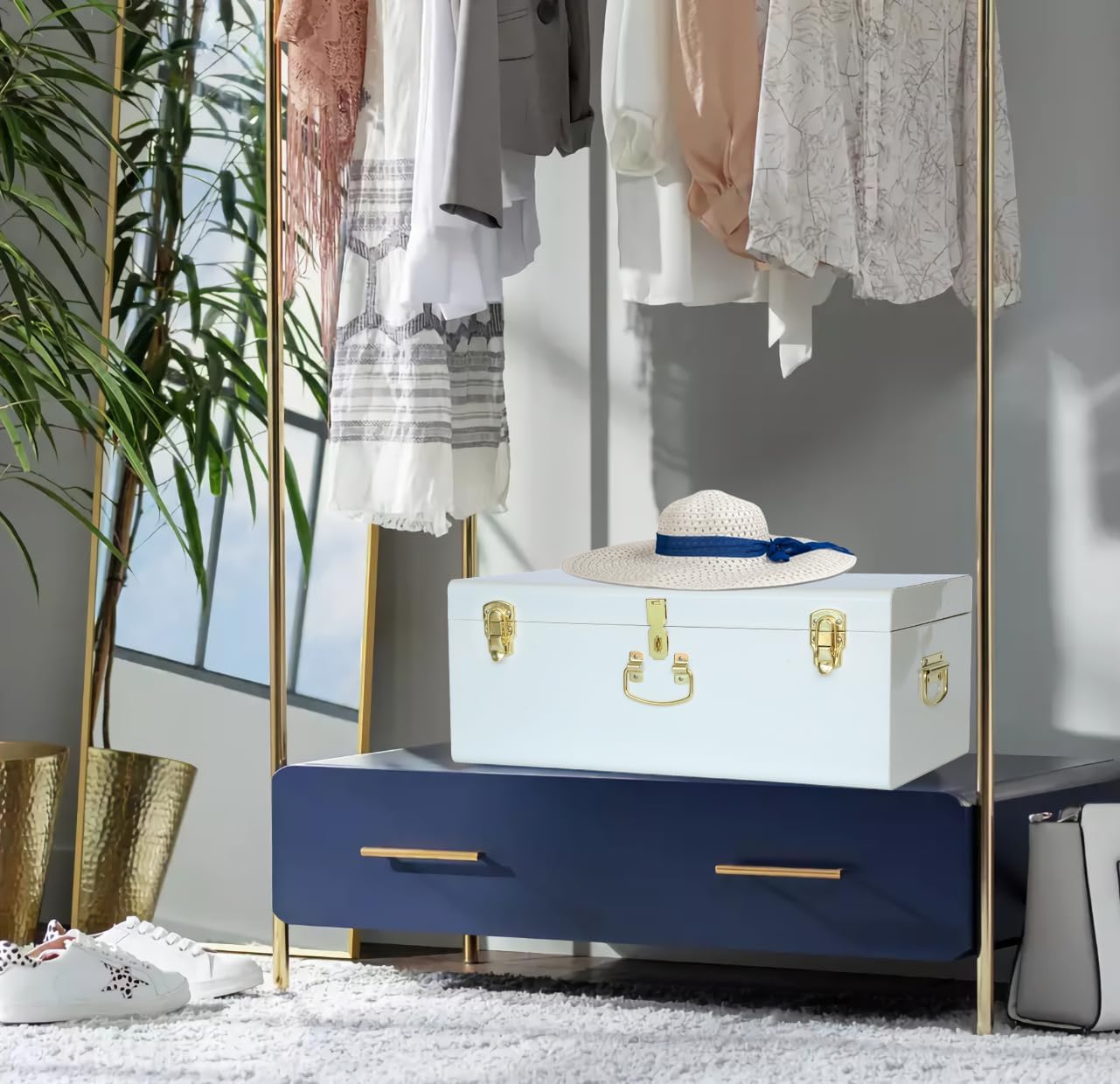 Vixdonos Large Metal Trunk Decorative Storage Box College Dorm Chest with Handle - Image 5