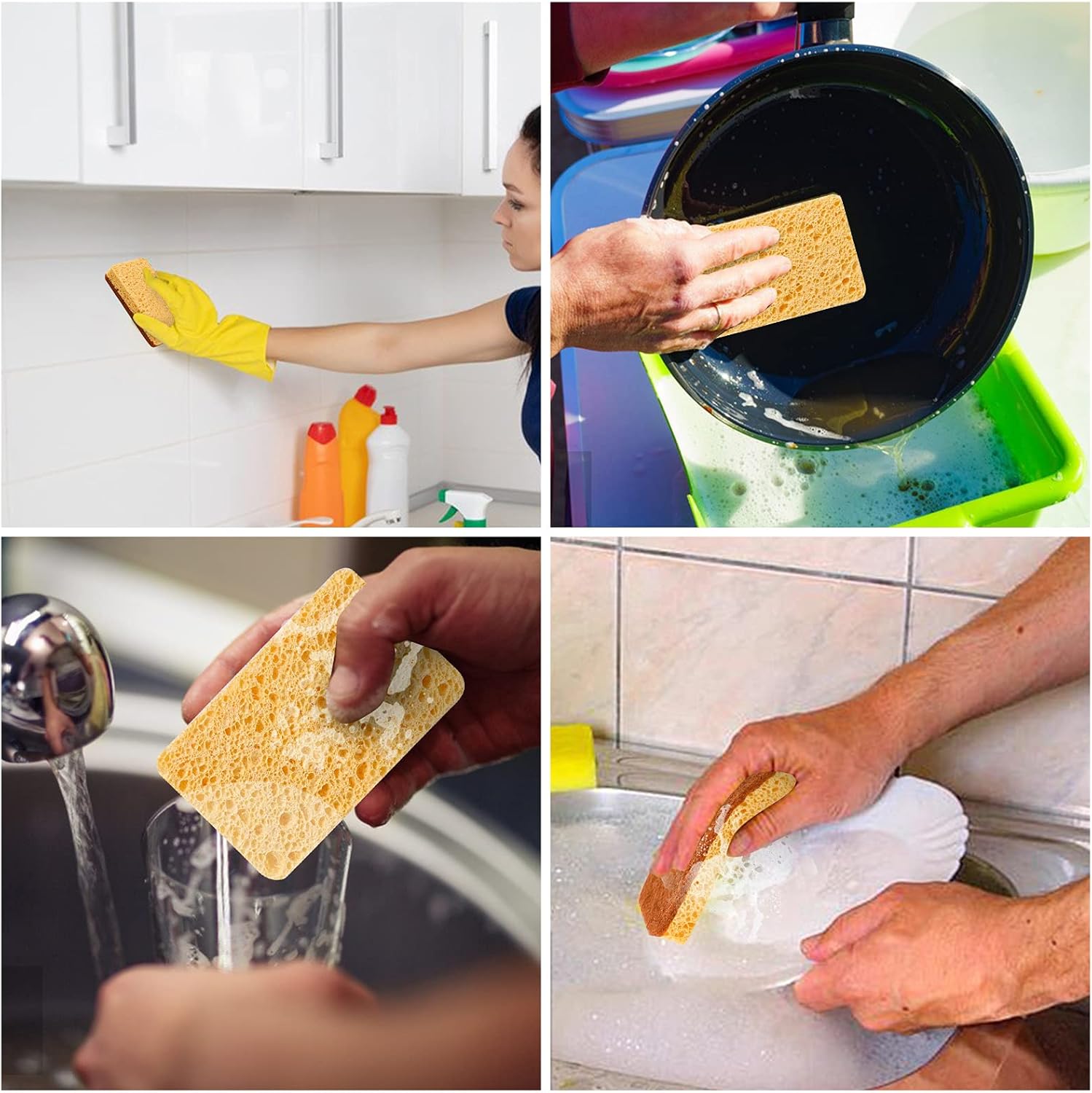 12 Pack Kitchen Dish Sponges, Natural Plant Palm Fiber Scrub Sponge with Non Scratch Biodegradable Compostable Sponges, Durable No Smell Household Cleaning Sponges : Health & Household