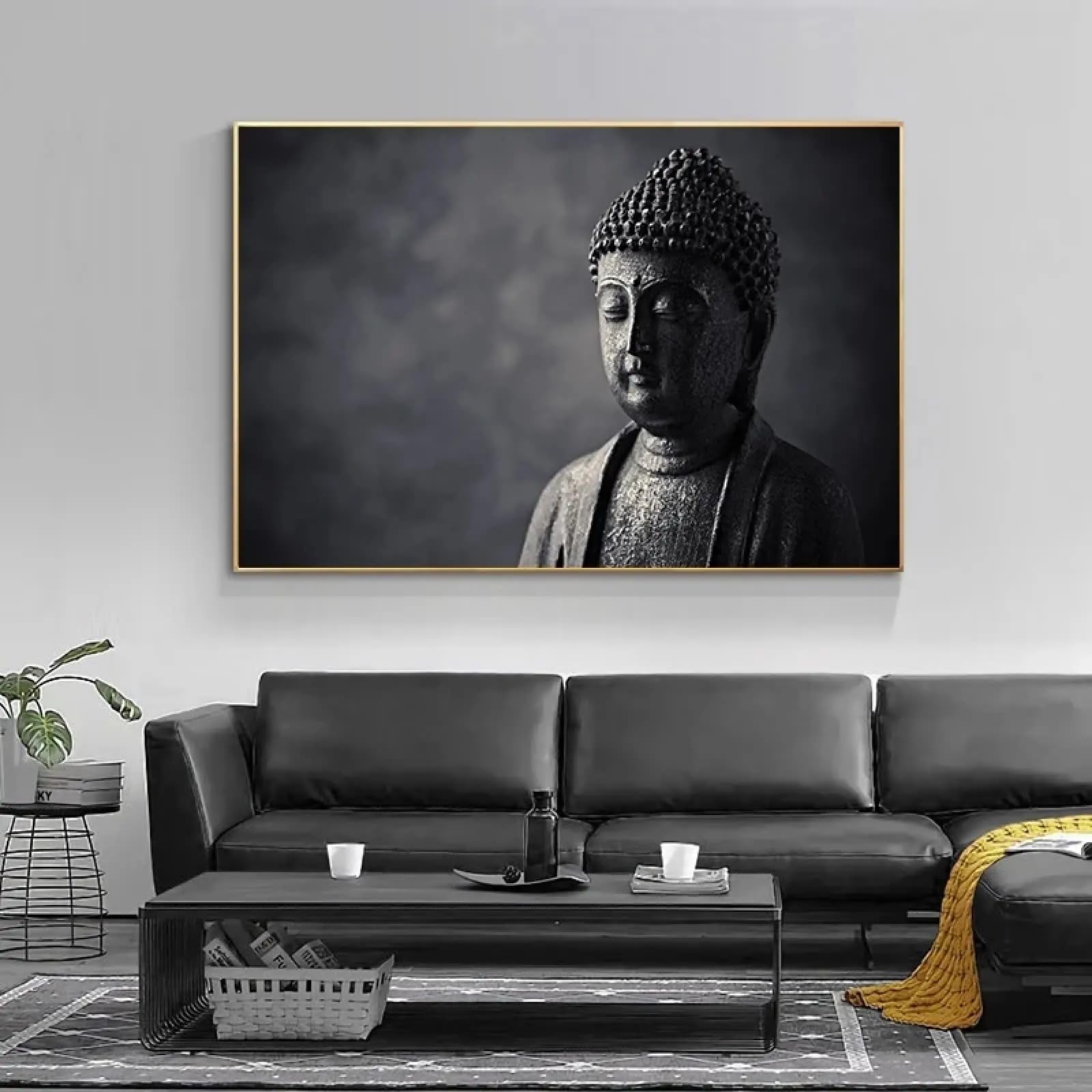 Bouddha méditant noir image bouddhiste décoration salon