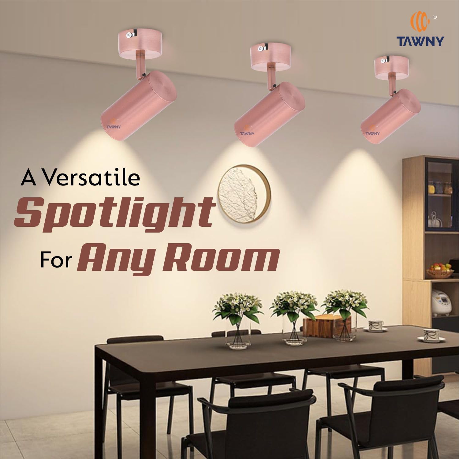 Twany Rose Gold spot Lights Aluminium Focus Light, Adjustable Head for Wall | spot Lights for Home Ceiling | spot Light, Color-Warmwhite (3 watt) 4