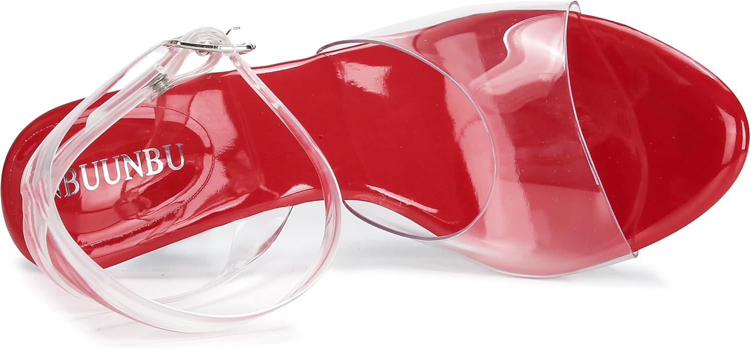 NBUUNBU Clear Strappy Heels For Women Transparent Ankle Strap Platform High Heeled Sandals Sexy Stiletto Comfortable Crystal Dress Shoes Adjustable Buckle Open Toe Pump Mules - Image 6