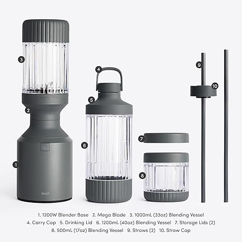 Miniatura 7 de Beast Mega 1200 Plus - Batidora de encimera de alta calidad Batidos, batidos, salsas, salsas, salsas, sopas Mezcla hielo y frutas congeladas