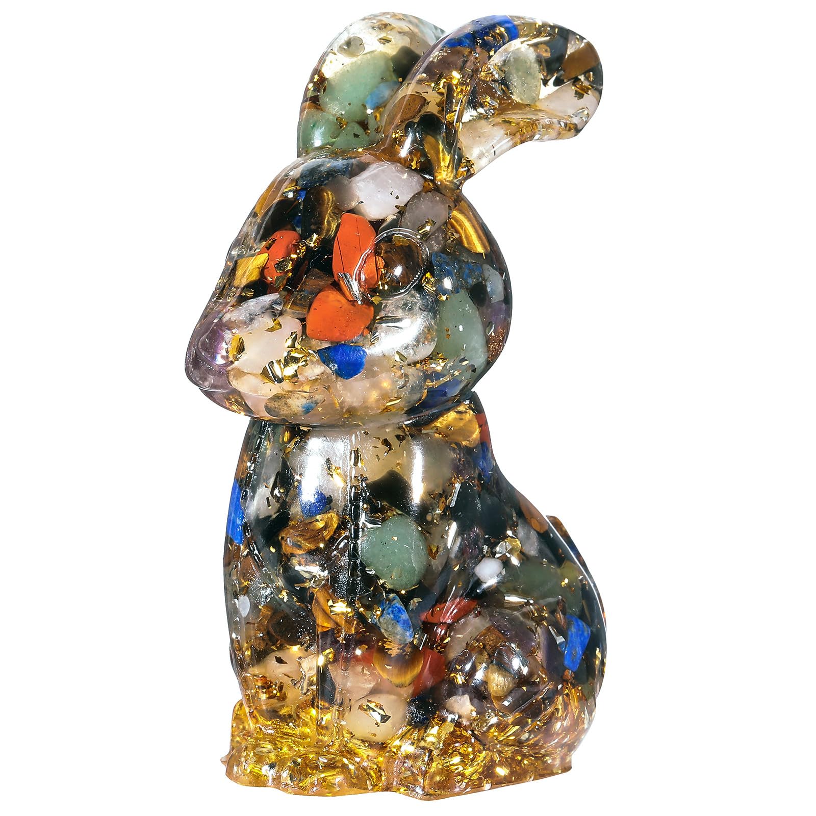 Nupuyai 3" 7 Chakra Crystal Stone Animal Rabbit Statue
