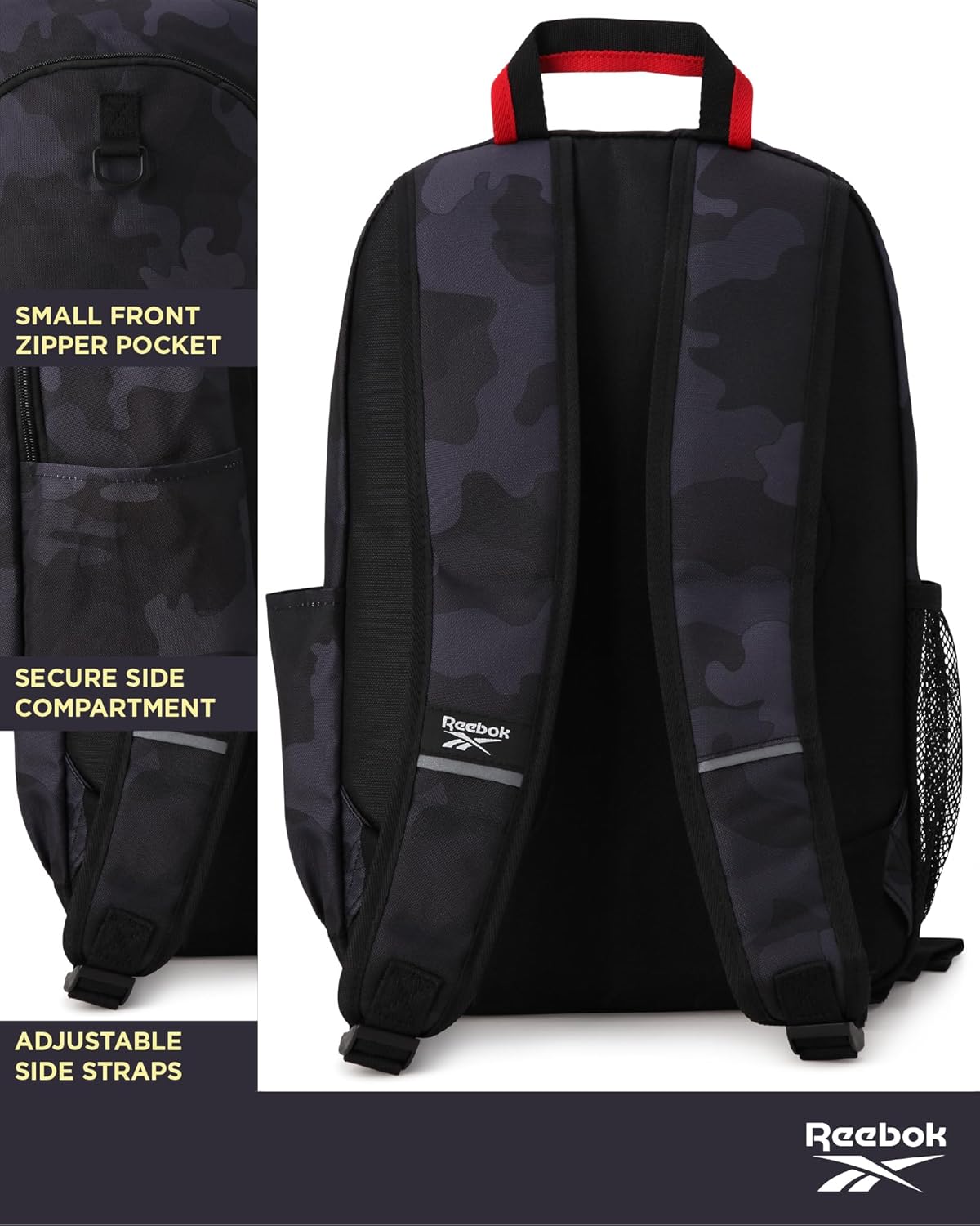 Reebok Girls and Boys Backpack - 2-in-1 Coordinated School Backpack for Girls and Boys with Detachable Lunch Box for Kids, Black Camo