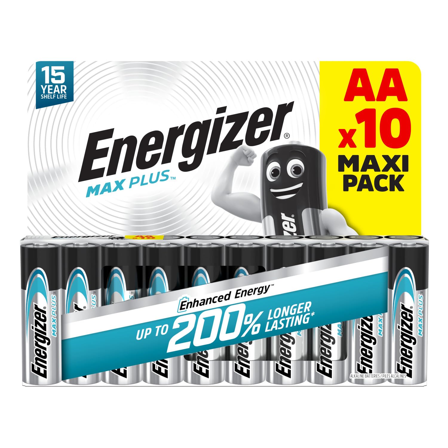 Max Plus - AA Batteries (10 Pack) - Double A Performance Alkaline Battery 1.5V - 200% Longer Lasting - Ideal For High Drain Devices - 100% Recyclable Packaging - 10 Year Shelf Life