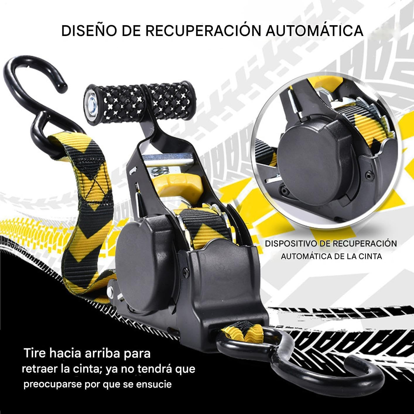 Genérico Tie Down Straps with Ratchet | Automatic Retractable Strap for Trailers - Retractable Buckle with Lock, Heavy Duty Rope Accessories for Vehicles Motorhome Boat Motorcycle Trailer