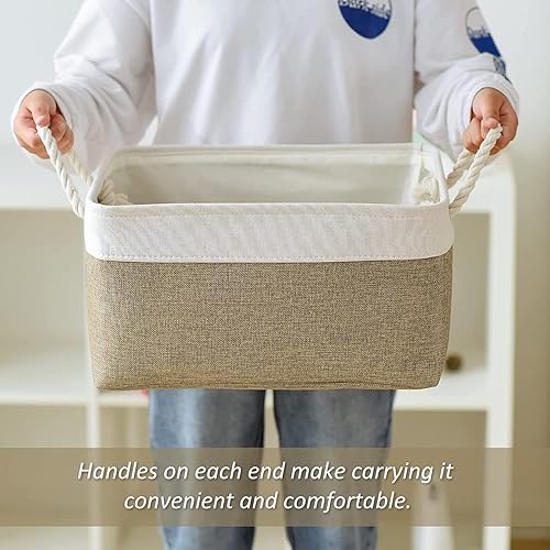 Vista 56 de Caja de almacenamiento para estantes, paquete de 6 canastas pequeñas de tela para organizar, cubos de almacenamiento plegables con asas para Blanco