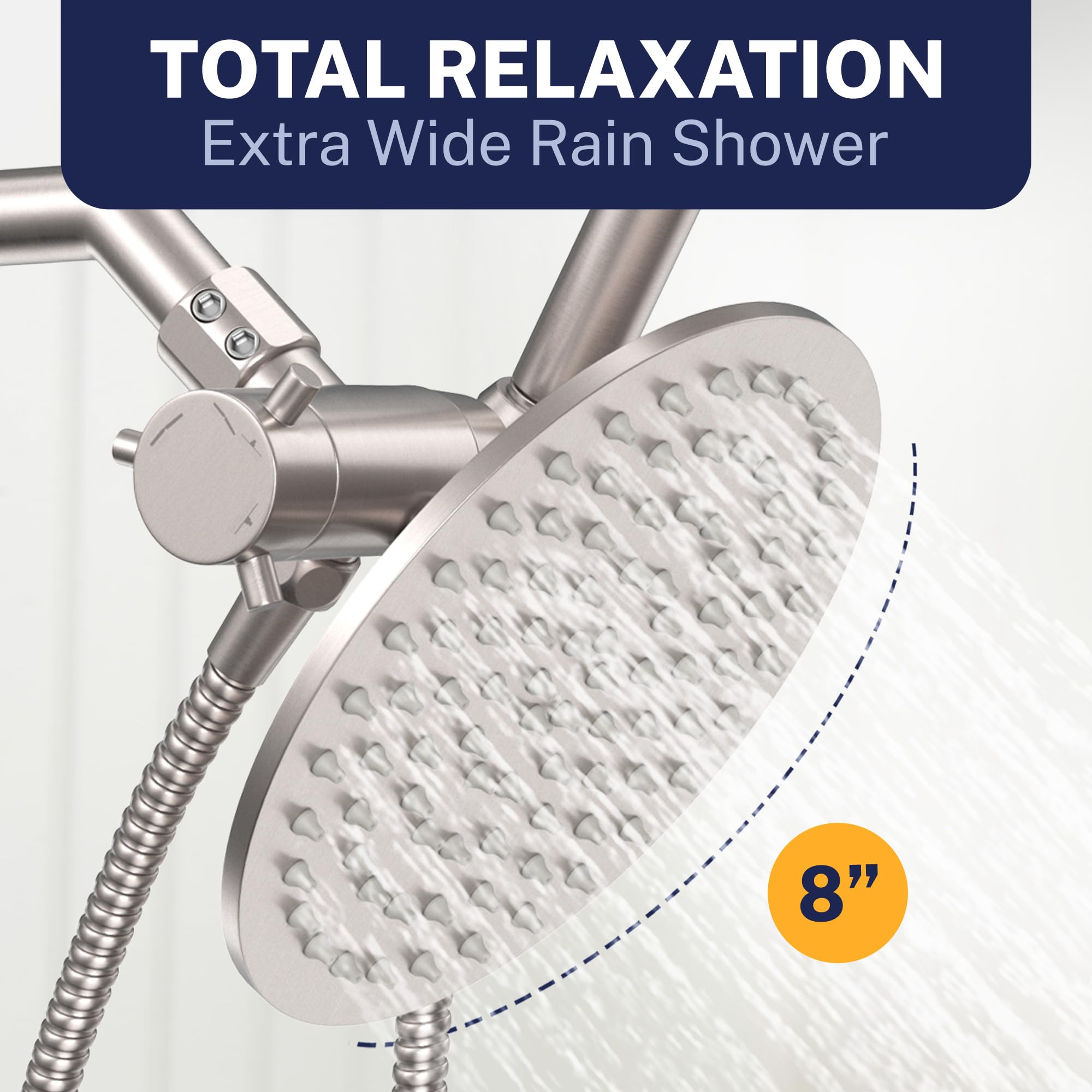 HammerHead Showers® ALL METAL Podwójna głowica prysznicowa Combo – szczotkowany nikiel – 20 cm deszczownica o wysokim przepływie i ręczna głowica prysznicowa wysokie ciśnienie z wężem 1,8 m – podwójne