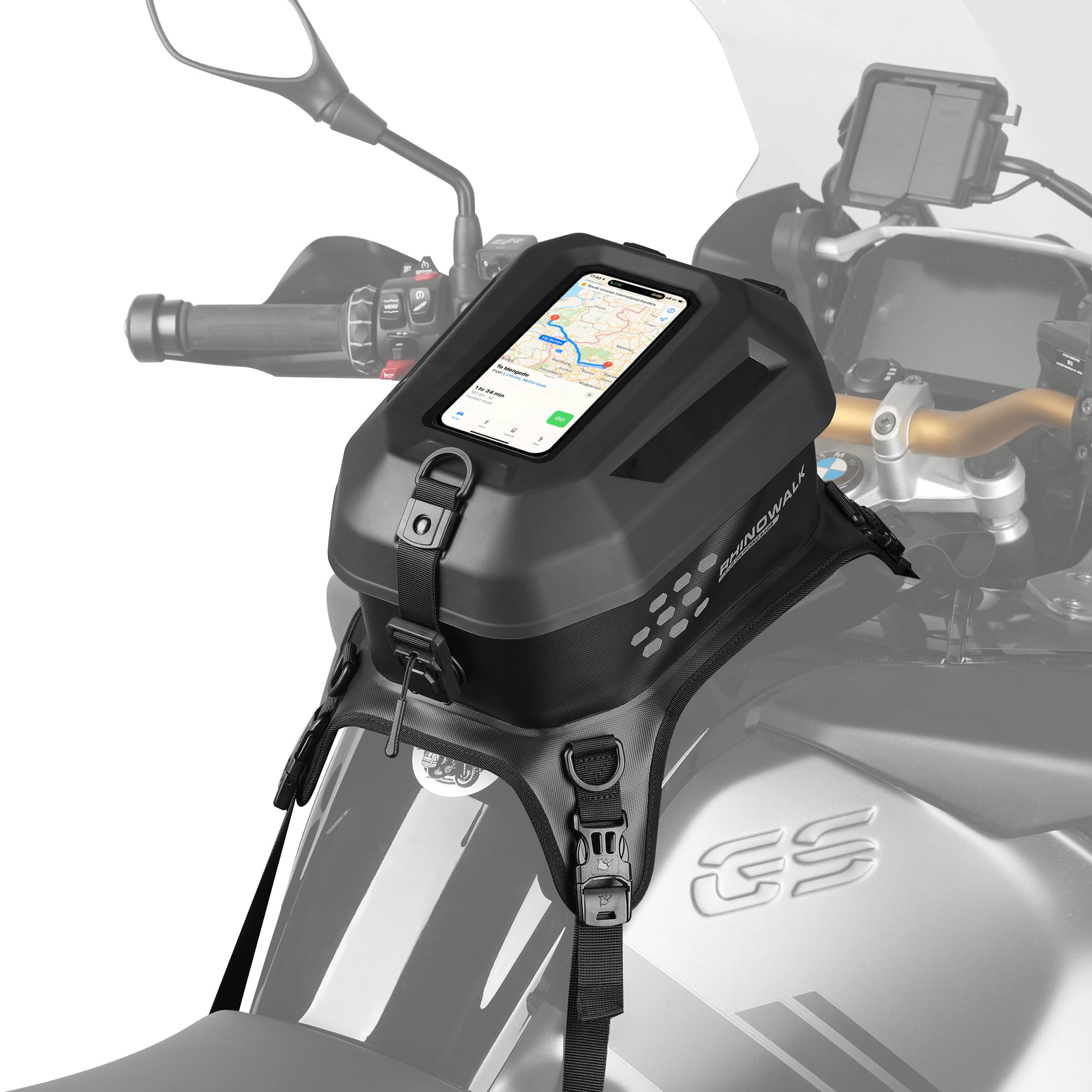 Rhinowalk Motorrad Tanktasche Wasserdicht – Hartschale Tank Bag mit Touchscreen-Handyfach, Magnetverschluss, abnehmbarem Deckel, Schultergurt – für Motorräder und Outdoor